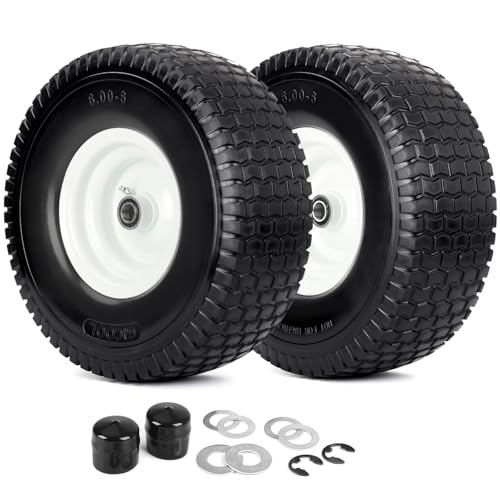 GICOOL 15x6.00-6 Flat Free Lawn Mower Tire and Wheel, 15x6-6nhs Riding Mowers Lawn Tire and Wheel with 3/4" Bearing, 3" Centered Hub, 2 Pack - color: Turf-Pattern Tread, size: 15x6.00-6 Flat-Free Tire