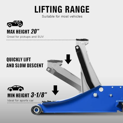 Jack Boss 3 Ton Floor Jack, Hydraulic Car Jack, Low Profile with Dual Pumps, Quickly Lift Steel Service Jack (6600lbs)