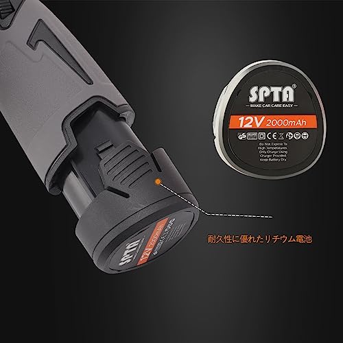 Cordless Car Buffer Polisher, SPTA Polisher with 2Pcs 12V Lithium Rechargeable Battery Brushless Polisher with Variable Speed, Portable Polisher with Polishing Pads Kit For Waxing