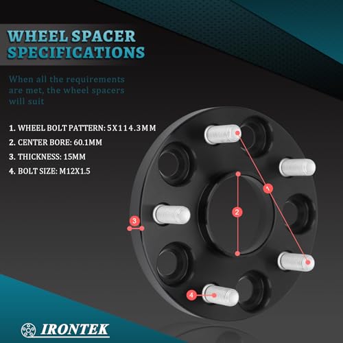 IRONTEK 5x4.5in Wheel Spacers 15mm Real Forged Spacers with 60.1mm Hub Bore M12x1.5 Studs Fit for Lexus 2021-2022 ES250, for Scion 2011-2016 tC/ 2008-2015 xB, for Toyota 95-22 Avalon/ 92-22 Camry 2PCS - size: 5x4.5-15mm-2PCS
