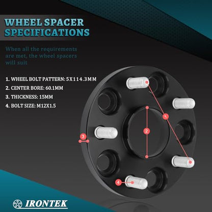 IRONTEK 5x114.3mm Wheel Spacers Compatible for 2021-2022 Lexus ES250, for Scion 2011-2016 tC/ 2008-2015 xB, for Toyota 1995-2022 Avalon, Forged 15mm Thread Pitch M12x1.5 Hub Bore 60.1mm 4PCS - size: 5x4.5-15mm-4PCS