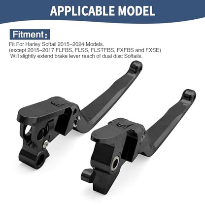 Motorcycle Levers Brake Clutch Handle Lever Adjustable Fit for Harley 2015-2024 Softail Fat Boy FLSB Street Bob FXBB Breakout FXLRS Fat Bob Low Rider FXLR Softail Slim FLHSC 114 (Long, Black) - color: Black, style: Long