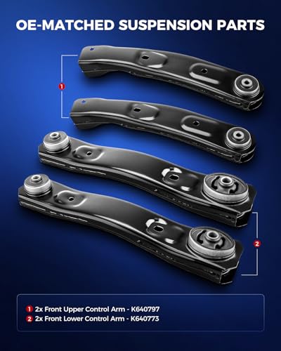 KAX 4pcs Front Upper & Lower Control Arms for Jeep Grand Cherokee 1999-2004 | Includes Driver & Passenger Assemblies, K640797 K640773, High-Strength Steel & Noise Absorbing Rubber Bushings - size: Grand Cherokee 1999-2004