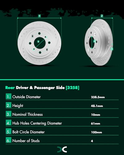 SCITOO Rear Brake Kits Drilled & Slotted Brakes Rotor Brakes Pads:D374;3258 - size: Rear 3258 + D374 [2+4PCS]