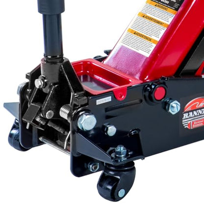 Blackhawk B6350 Black/Red Fast Lift Service Jack - 3.5 Ton Capacity, 28 1/2" L x 13 3/4" W x 6 1/2" H