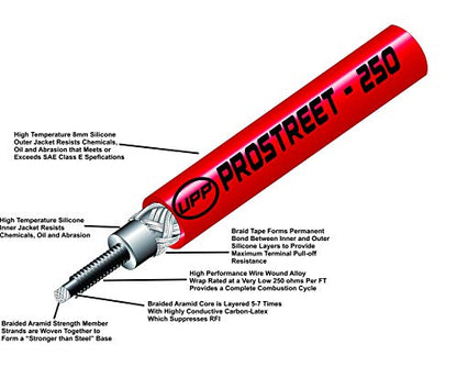 UPP - PROSTREET - Red 8mm Silicone High Performance Racing Universal V8 Spark Plug Wire Set-250 ohm Core-90 Degree Boots-Wire Stripper/Crimper Included Fits Chevy and Ford V8 Engines
