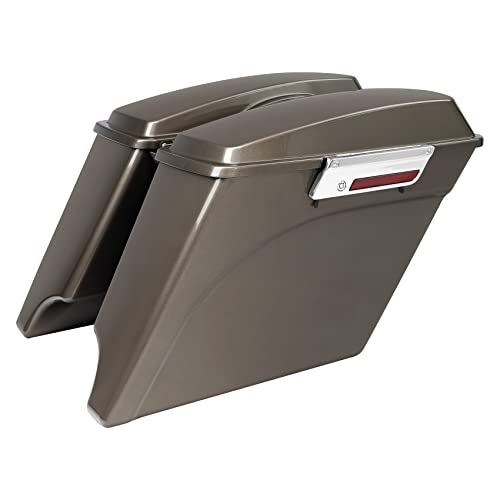 TCMT 5" Stretched Extended Saddlebags Fit For Harley Touring Road Glide Road King Electra Glide Ultra Classic 93-13 Street Glide FLHX 2008-2010 Painted ABS - color: Pewter Pearl Chrome Latches