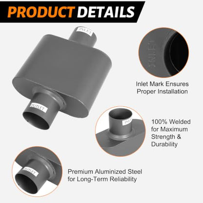 2.5" Muffler with Aggressive Deep Sound, 2.5 Inch ID Center In/Out Single Chamber Performance Muffler Universal Exhaust Muffler for Cars, Trucks - size: 2.5" Center In / 2.5" Center Out / Gray