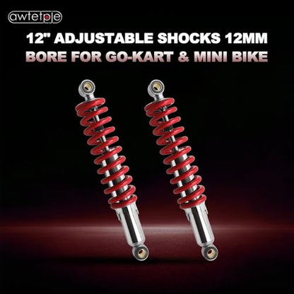 2pcs 12" Adjustable Shocks 12mm ID Go Kart Minibike - size: 12mm ID