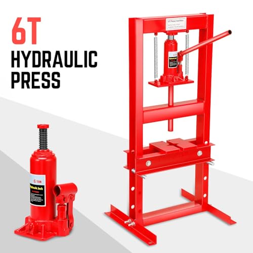 DNA Motoring Hydraulic 6 Ton Heavy Duty H-Frame Garage Floor Adjustable Shop Press with Plates for Bending, Straightening, Installing Bearings & U-Joints, 13200 lbs, TOOLS-00683 - style: 6T Shop press