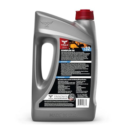 TRIAX Powerflow AW 32 Multi-Viscosity HLP Hydraulic Oil | 6,000 Hour Extended Life | Triple Anti-Wear | True All Season | Pour Point Down to -40F | Virtually Zero Foaming (4 Gallon Pack) - size: 4 Gallon