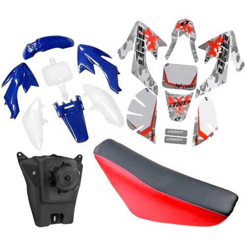 CRF50 Plastic Kit XR50 Plastic Fender Kit with Graphics Sticker Decals Kit & Red Seat & Fuel Tank For CRF 50 XR 50 SDG SSR 107 110 125 Pit Dirt Bike Motorcycle (Blue) - color: Blue