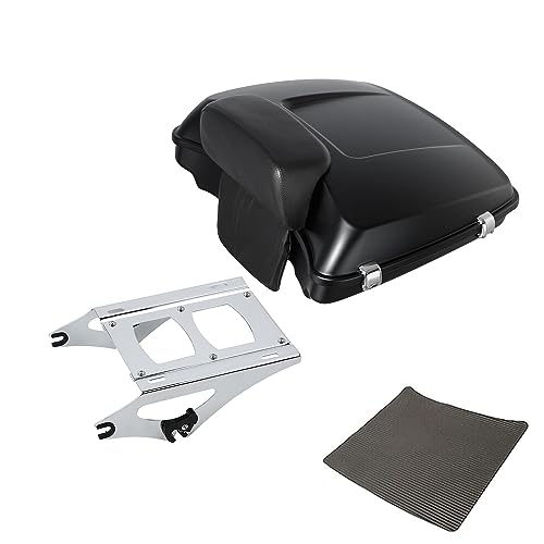 TCT-MOTORPARTS Razor Trunk Backrest Mount Fit For Harley 2014-2025 Road Street Glide King Glide - color: Matte Black Razor Trunk+Chrome Rack
