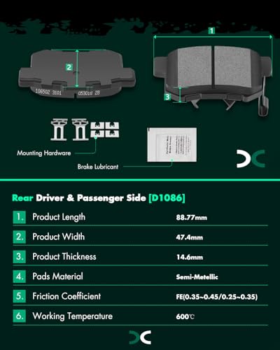 D1089 D1086 SCITOO Brake Pads Kits Front Ceramic Rear Semi-Metal 8pcs - size: Front-D1089 & Rear-D1086
