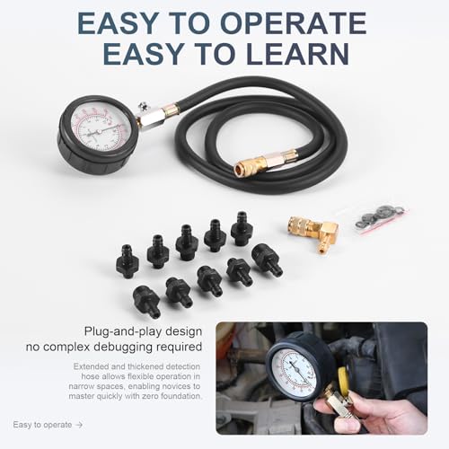 Oil Pressure Tester Kit, 0–140 PSI Engine Oil Pressure Gauge with Hose & Brass Adapters, Automotive Diagnostic Tool for Cars, Motorcycles, Small Diesel Engines, with Storage Case (Blue)