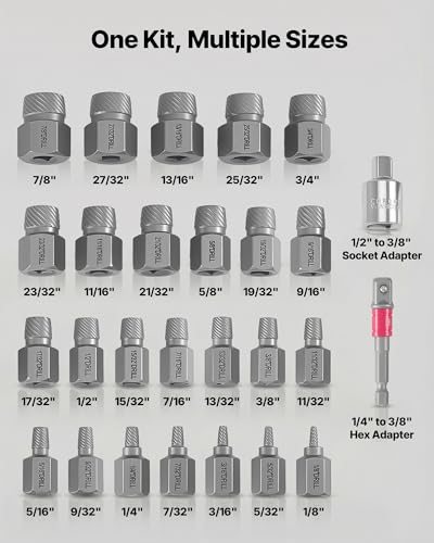 VEVOR 27Pcs Screw Extractor Set Hex Head Multi-Spline Easy Out Bolt Extractor Tool, CR-MO Steel Heavy Duty EZ Out Rounded Screw Remover, Adapters - size: 27 PCS