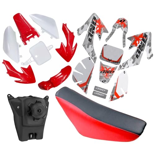 CRF50 Plastic Kit XR50 Plastic Fender Kit with Graphics Sticker Decals Kit & Red Seat & Fuel Tank For CRF 50 XR 50 SDG SSR 107 110 125 Pit Dirt Bike Motorcycle (Red) - color: Red