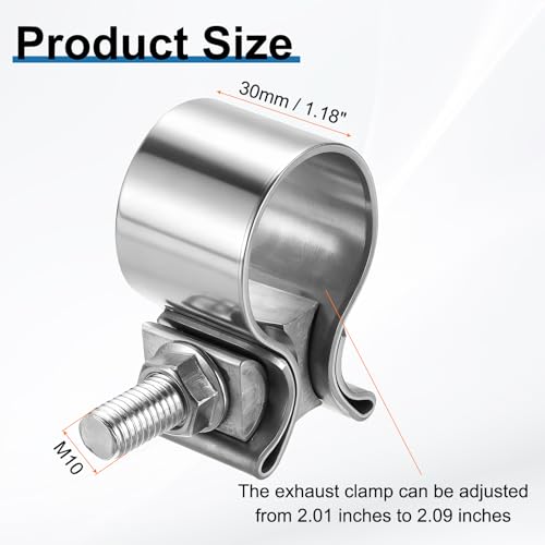 HARFINGTON 410 Stainless Steel Exhaust Clamp 2.09" Butt Joint Narrow Band Muffler Seal Exhaust Narrow Lap Butt Clamps for Pipes Mufflers Converters System Repair, Silver - size: Range 53-61 mm, Band Width 30mm
