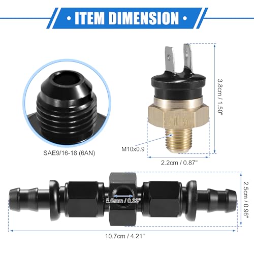 Coolant Hose Thermostat Switch Kit, 6AN 210'F on - 195'F Off Transmission Cooler Sensor Fan Oil Cooler Radiator Electric Switch Fitting Universal for Car Truck Metal Black - size: 210'F on - 195'F