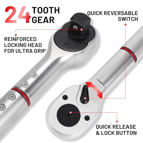 1 Inch Torque Wrench, 24 Tooth Torque Wrench 1'' Drive 200-1000FT.LB/271-1356.7N.M with a Solid Storage Case - size: 1''-1000FT.LB