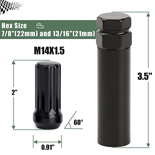 32pcs M14x1.5 Lug Nuts Spline Black, 14x1.5 Aftermarket Wheel Lug Nuts for F150 F250 F350 Silverado Sierra Ram 2500 3500 with 1 Socket Keys Long Extended - size: M14 x 1.5, style: 32 PCS
