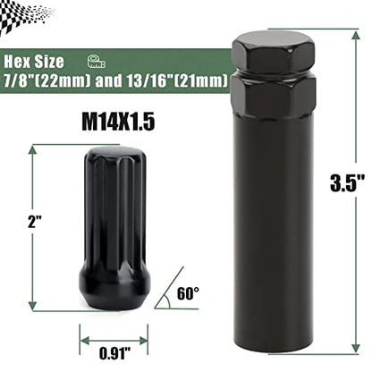 M14x1.5 Black Truck Lug Nuts, 24pcs for 6 Lug Wheels, 2" Tall Acorn Seat with Socket Key, Replacement for Chevy Silverado Tahoe GMC Sierra Ford F150 - size: M14 x 1.5, style: 24 PCS