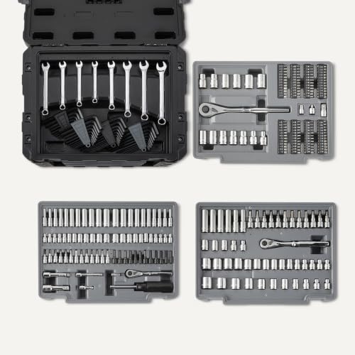 Amazon Basics 287-Piece Mechanic Socket Set with Quick-Release Ratchets, Wrenches, Bits, 1/4" 3/8" 1/2", Metric and SAE, 3-Drawer Case, for Auto and Machine Repairs