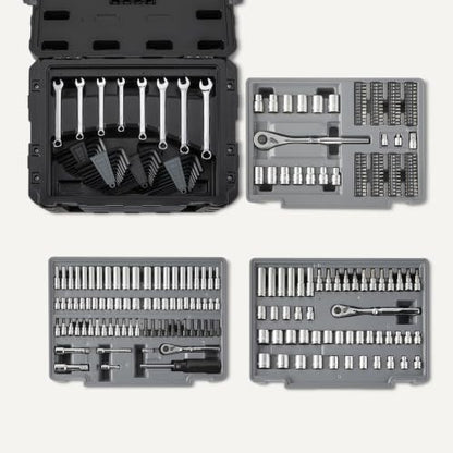 Amazon Basics 287-Piece Mechanic Socket Set with Quick-Release Ratchets, Wrenches, Bits, 1/4" 3/8" 1/2", Metric and SAE, 3-Drawer Case, for Auto and Machine Repairs
