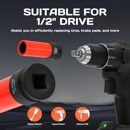 7PCS 1/2" Drive Half Size Lug Nut Impact Socket Set 16.5-22.5mm