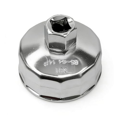 64mm-65mm 14 Flute Oil Filter Wrench with 1/2" Drive Port, Oil Filter Removal Tool Compatible with Honda, Acura, Nissan, Fits 15400-PLM-A02 & Wix 57356, Professional Automotive Oil Change Tool