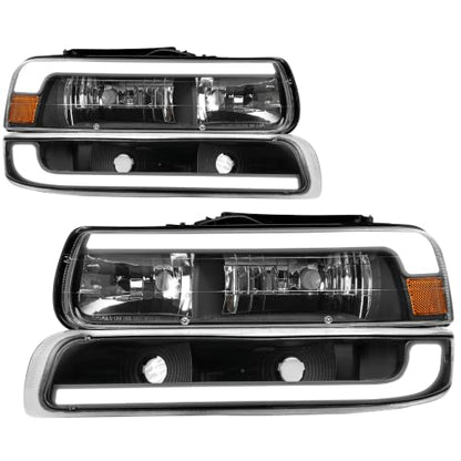 AUTOSAVER88 LED Headlight Assembly Compatible with 99-02 Chevy Silverado - color: Black Amber