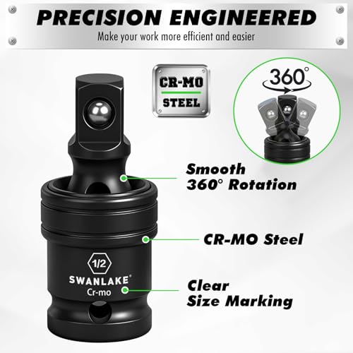 30-Piece 1/2" Drive Impact Socket Set, Standard SAE (3/8-1 inch) and Metric (10-24mm) 6 Point CR-V Steel Deep Socket, Ratchet Handle, 3" & 5" Extension Bar, CR-MO Impact Universal Joint - style: 1/2'' 30PCS