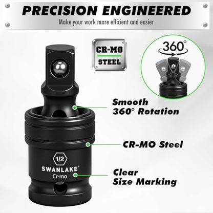 30-Piece 1/2" Drive Impact Socket Set, Standard SAE (3/8-1 inch) and Metric (10-24mm) 6 Point CR-V Steel Deep Socket, Ratchet Handle, 3" & 5" Extension Bar, CR-MO Impact Universal Joint - style: 1/2'' 30PCS