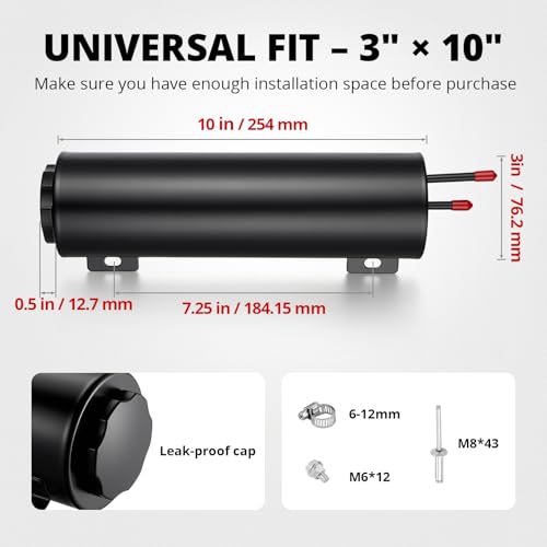 EVIL ENERGY Radiator Overflow Tank 3" x 10", Aluminum Coolant Overflow Reservoir, Universal Coolant Reservoir Tank with Cap, Coolant Expansion Recovery Tank for Cars, Trucks, Racing - size: 3"x10"