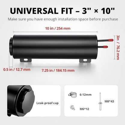 EVIL ENERGY Radiator Overflow Tank 3" x 10", Aluminum Coolant Overflow Reservoir, Universal Coolant Reservoir Tank with Cap, Coolant Expansion Recovery Tank for Cars, Trucks, Racing - size: 3"x10"