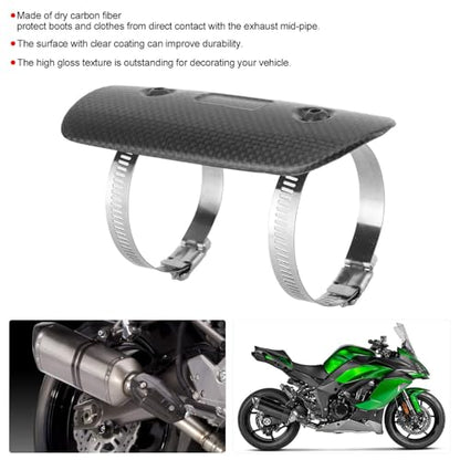 Exhaust Heat Shield, Universal Dry Carbon Fiber Exhaust MidPipe Heat Shield Guard Protector Kit Replacement Accessories for Motorcycle