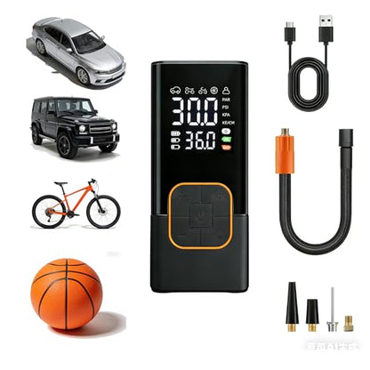 Tire Inflator Portable Air Compressor Cordless Mini Bike Pump with Digital Display, 150 PSI Car Tires Air Pump with Pressure Gauge, LED Lights & Pressure Gauge for Car, Motorcycle, Bike, Balls