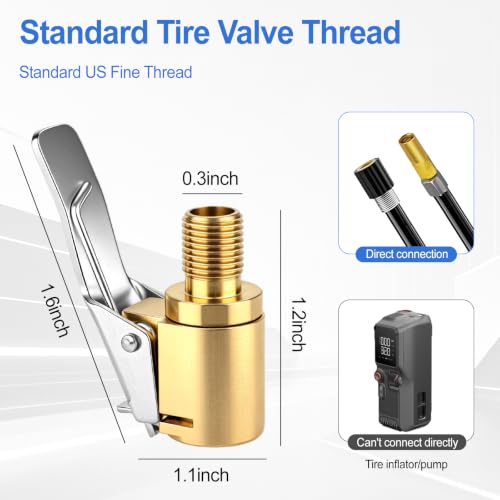 2 Pack Tire Air Chuck with Clip Adapter, 8mm Air Chuck Quick Connect, Brass Locking Tire Inflator Nozzle Adapter Connect, No Leak Tire Inflator Adapter for Tire Inflators, Air Compressor