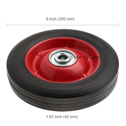 PINGEUI 4 PCS 8 Inch Solid Rubber Tire, Flat Free Solid Rubber Wheels, Hand Truck Replacement Wheels, 1/2-Inch Axle Hole, 220 lbs Max Load-Bearing Capacity