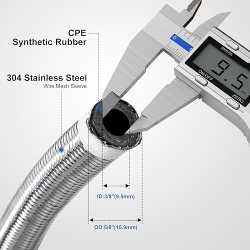 CarBole 10FT Stainless Steel Braided Fuel Line, 3/8" I.D. Diesel Hose Swap EFI PTFE with Fittings for Automotive Fuels Lubricants Coolants - size: 3/8" ID, 10FT