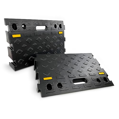 4" high 2-Piece Portable Automotive Curb Ramp, Heavy-Duty Plastic Threshold Ramp Track Interlocking Step Ramp Structure 6600 Lbs Load Capacity for Cars, Wheelchairs, Bikes, Motorcycles