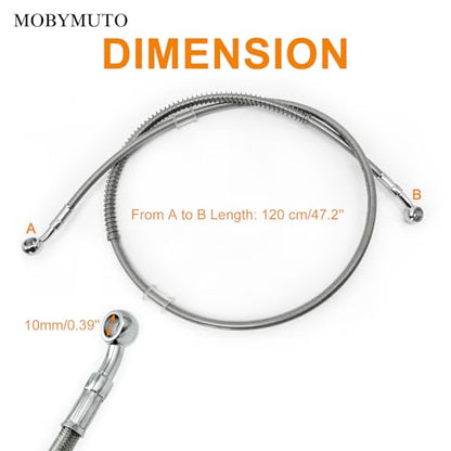 Motorcycle Hydraulic Braided Brake Line, Stainless Steel Brake Hose, Universal Brake Clutch Fluid Line for Motorcycle, Moped, ATV, Go-Kart and Dirt Bike (Silver, Length 120 cm/47.2'') - size: 120cm/47.2''