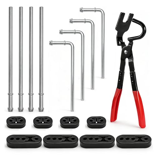 Wayona 17PCS Heavy Duty Exhaust Hangers Kit with Removal Tool, Universal 3/8" Rubber Muffler Hanger Replacement Includes 10" Straight & 7.6" 90° Bent Rod, 2 & 4 Hole Insulated Mounts for Car Truck SUV - size: 17PCS with Removal Tool