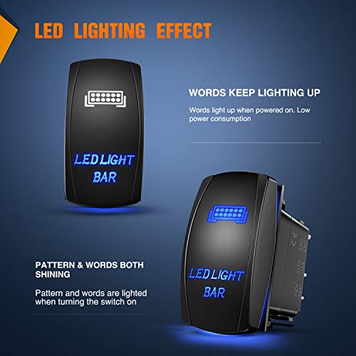 Nilight - 90001B LED Light Bar Rocker Switch 5Pin Laser On/Off LED Light 20A/12V 10A/24V Switch Jumper Wires Set for Jeep Boat Trucks,2 Years Warranty,Blue - color: Blue, size: LED LIGHT BAR