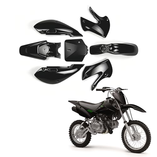 Dirt Bike Plastic Kits for KLX 110 KLX110, Rear Front Fender Number Plate Side Cover Fuel Tank Cover Fairing Body for KLX 110L 2010-2025 Black - color: black