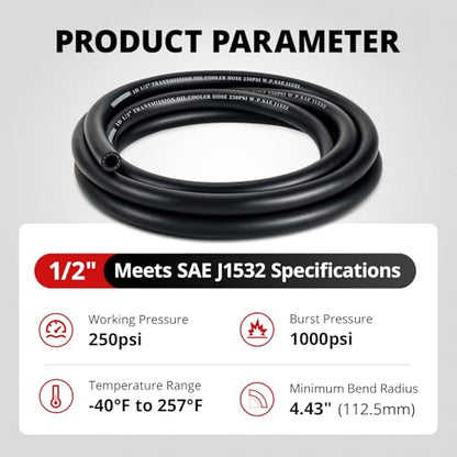 EVIL ENERGY 1/2" Transmission Oil Cooler Hose 5FT 250PSI SAE J1532 - size: 1/2 5FT