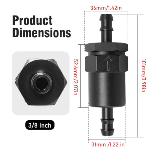 MDEOOSKY 3/8 Inch Billet Inline Fuel Filter, 30 Micron Aluminum Filter, High Flow Rate, Reusable Design - size: 3/8 inch