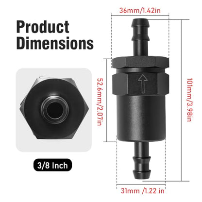 MDEOOSKY 3/8 Inch Billet Inline Fuel Filter, 30 Micron Aluminum Filter, High Flow Rate, Reusable Design - size: 3/8 inch