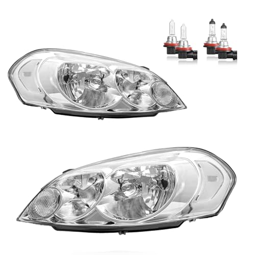 Headlights with High/Low Beam Bulbs for 2006-2013 Chevy Impala - color: Chrome Housing | With High & Low Beam Bulbs