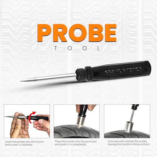 GRAND PITSTOP Tubeless Tire Gun Puncture Repair Kit with Mushroom Plug for Tyre Punctures and Flats on Cars, Motorcycles, ATV, Trucks & Tractors (Gun Kit 15 Plugs Antic Silver) - color: 15 Plugs AS
